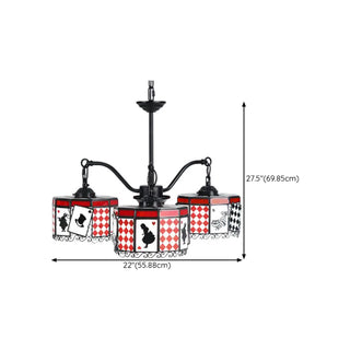 ZOWALA - Cylinder Poker Glass 3-Light Red Kids Room Chandelier #size
