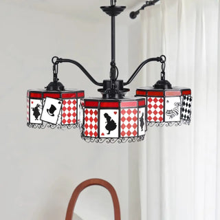 ZOWALA - Cylinder Poker Glass 3-Light Red Kids Room Chandelier Image - 3