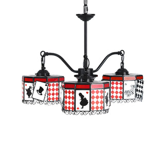 ZOWALA - Cylinder Poker Glass 3-Light Red Kids Room Chandelier Image - 4