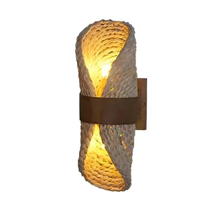 Coastal Roll Wood Rattan Porch Hallway Wall Sconce Zawala Image - 2