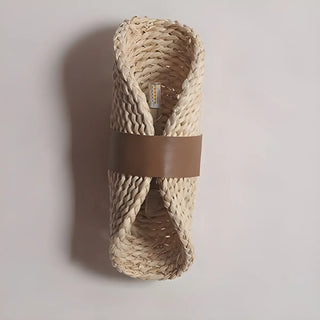 Coastal Roll Wood Rattan Porch Hallway Wall Sconce Zawala Image - 3