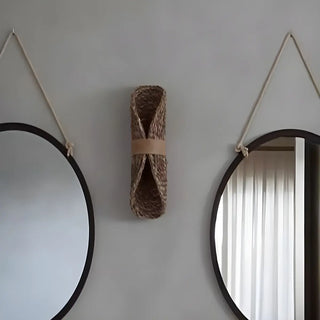 Coastal Roll Wood Rattan Porch Hallway Wall Sconce Zawala Image - 4