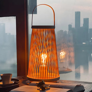 Creative Hand-Woven Bamboo Cage Shade Wooden Table Lamp Zawala Image - 1