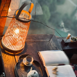 Creative Hand-Woven Bamboo Cage Shade Wooden Table Lamp Zawala Image - 3