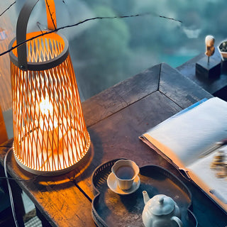 Creative Hand-Woven Bamboo Cage Shade Wooden Table Lamp Zawala Image - 4