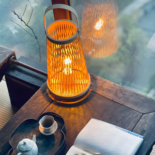 Creative Hand-Woven Bamboo Cage Shade Wooden Table Lamp Zawala Image - 5