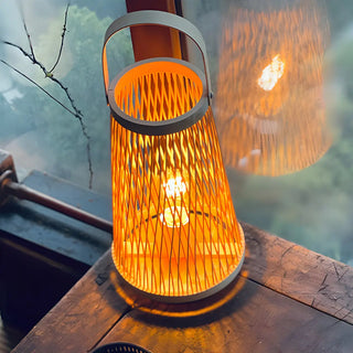 Creative Hand-Woven Bamboo Cage Shade Wooden Table Lamp Zawala Image - 6