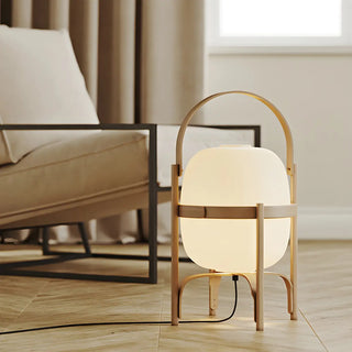 Portable Globe Wooden Frame LED Cestita Floor Lamp Zawala Image - 1