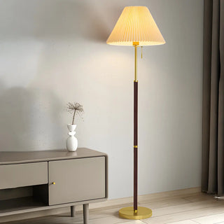 ZOWALA - Pull Chain Cone Wooden Gold Floor Lamp Image - 2