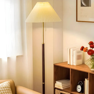 ZOWALA - Pull Chain Cone Wooden Gold Floor Lamp Image - 3