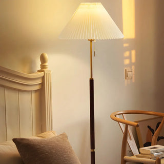 ZOWALA - Pull Chain Cone Wooden Gold Floor Lamp Image - 4