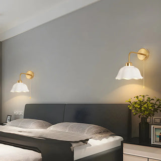 Bedroom Gold Dome Metal Wall Sconce with Pull Chain Zawala Image - 1