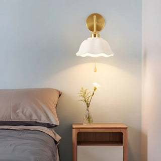 Bedroom Gold Dome Metal Wall Sconce with Pull Chain Zawala Image - 2
