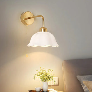Bedroom Gold Dome Metal Wall Sconce with Pull Chain Zawala Image - 3