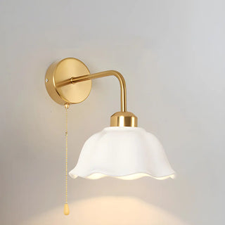 Bedroom Gold Dome Metal Wall Sconce with Pull Chain Zawala Image - 4