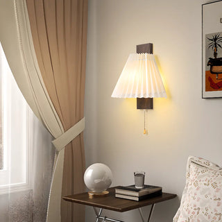 ZOWALA - Pleated Wood LED Metal Wall Sconce with Pull Chain Image - 1