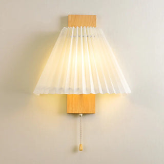ZOWALA - Pleated Wood LED Metal Wall Sconce with Pull Chain Image - 10