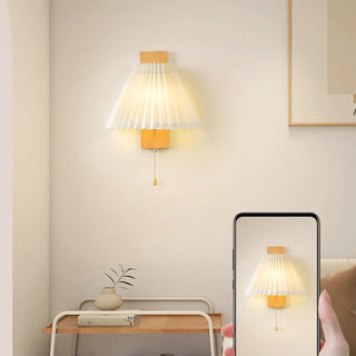 ZOWALA - Pleated Wood LED Metal Wall Sconce with Pull Chain Image - 15