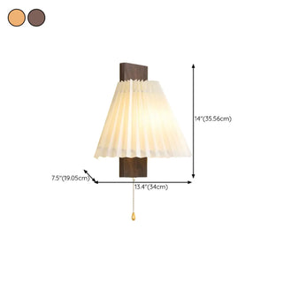 ZOWALA - Pleated Wood LED Metal Wall Sconce with Pull Chain #size