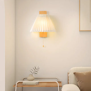 ZOWALA - Pleated Wood LED Metal Wall Sconce with Pull Chain Image - 2