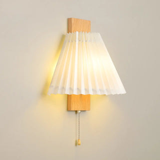 ZOWALA - Pleated Wood LED Metal Wall Sconce with Pull Chain Image - 3