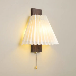 ZOWALA - Pleated Wood LED Metal Wall Sconce with Pull Chain Image - 4