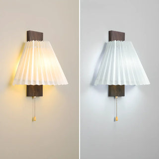 ZOWALA - Pleated Wood LED Metal Wall Sconce with Pull Chain Image - 9
