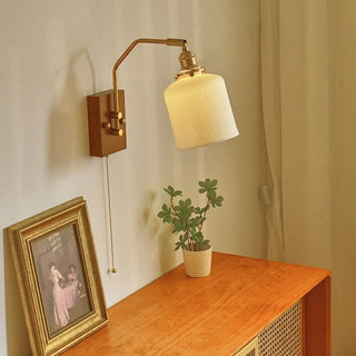 Adjustable Walnut Cylinder Pull String Wall Sconce Zawala Image - 1