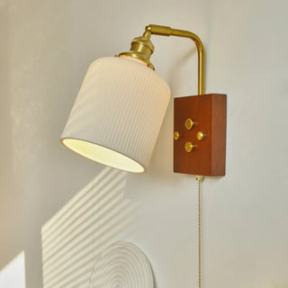 Adjustable Walnut Cylinder Pull String Wall Sconce Zawala Image - 12