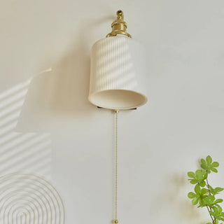 Adjustable Walnut Cylinder Pull String Wall Sconce Zawala Image - 13