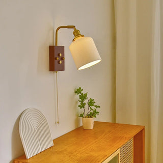 Adjustable Walnut Cylinder Pull String Wall Sconce Zawala Image - 2