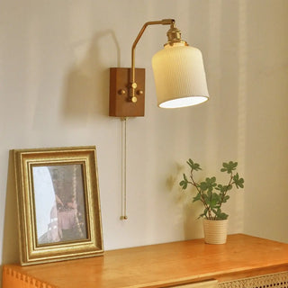 Adjustable Walnut Cylinder Pull String Wall Sconce Zawala Image - 3