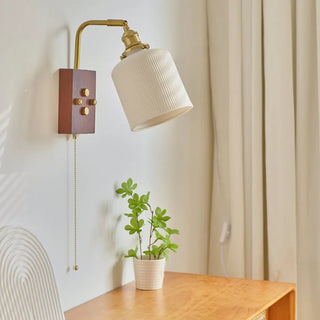 Adjustable Walnut Cylinder Pull String Wall Sconce Zawala Image - 4