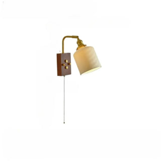 Adjustable Walnut Cylinder Pull String Wall Sconce Zawala Image - 6