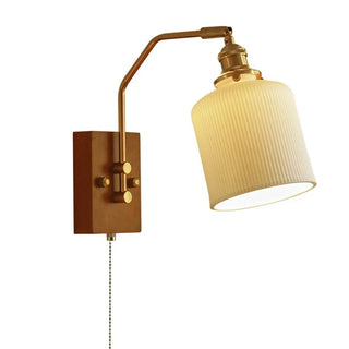 Adjustable Walnut Cylinder Pull String Wall Sconce Zawala Image - 7