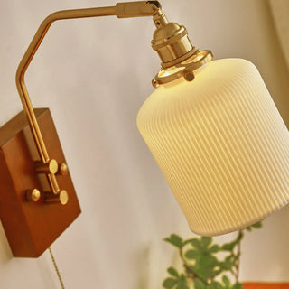 Adjustable Walnut Cylinder Pull String Wall Sconce Zawala Image - 8