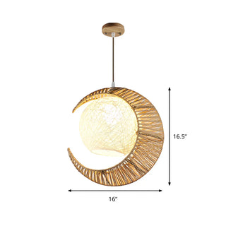 Oriental Flaxen Crescent Moon Rattan Balcony Pendant Light #size