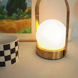 Simple Rechargeable Portable White Glass Table Lamp Zawala Image - 3