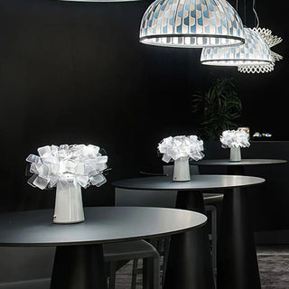 Rechargeable Chic White Flower Pot Geometric Table Lamp Zawala Image - 6