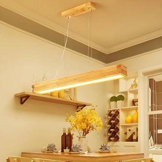 Rectangular Beige Wood LED Large Island Chandelier Image - 1
