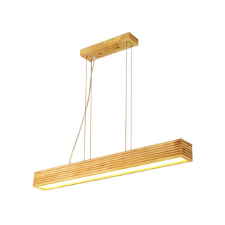 Rectangular Beige Wood LED Large Island Chandelier Image - 4