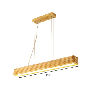 Rectangular Beige Wood LED Large Island Chandelier #size