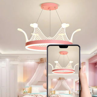 ZOWALA - Pink Crown LED Adjustable Height Kids Room Chandelier Image - 14