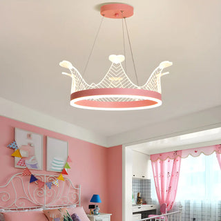 ZOWALA - Pink Crown LED Adjustable Height Kids Room Chandelier Image - 2