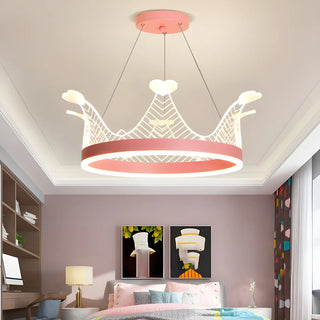 ZOWALA - Pink Crown LED Adjustable Height Kids Room Chandelier Image - 3