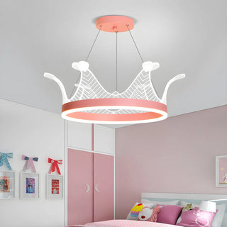 ZOWALA - Pink Crown LED Adjustable Height Kids Room Chandelier Image - 4