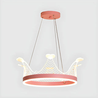 ZOWALA - Pink Crown LED Adjustable Height Kids Room Chandelier Image - 5