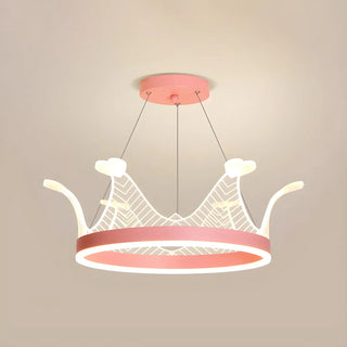 ZOWALA - Pink Crown LED Adjustable Height Kids Room Chandelier Image - 6