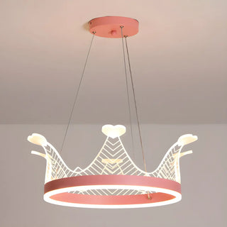 ZOWALA - Pink Crown LED Adjustable Height Kids Room Chandelier Image - 7