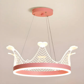 ZOWALA - Pink Crown LED Adjustable Height Kids Room Chandelier Image - 9